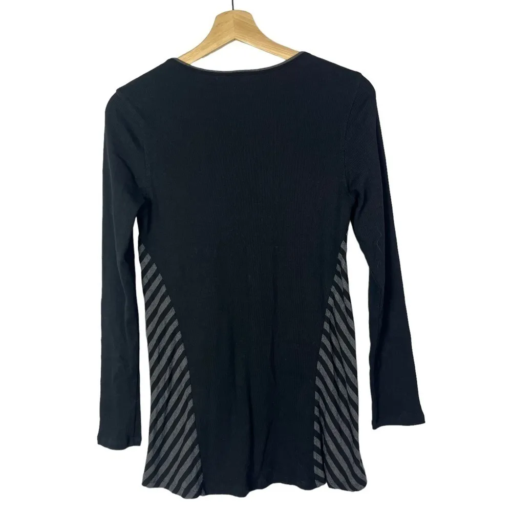 Soft Surroundings Black Scoop Neck Gray Stripe Knit Long Sleeve S - Image 2