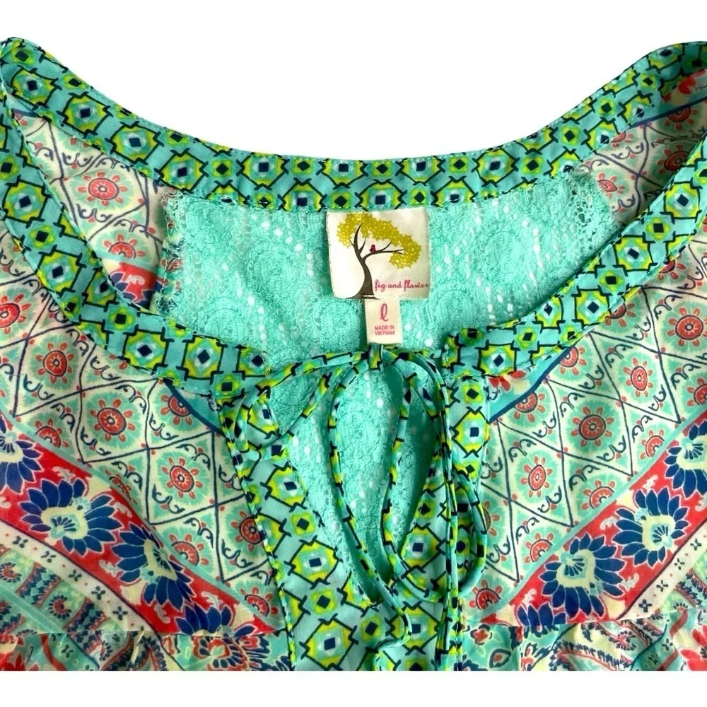 Antropology Fig and Flower blouse top tunic floral print women’s curvy size L Blue Size L - Image 7