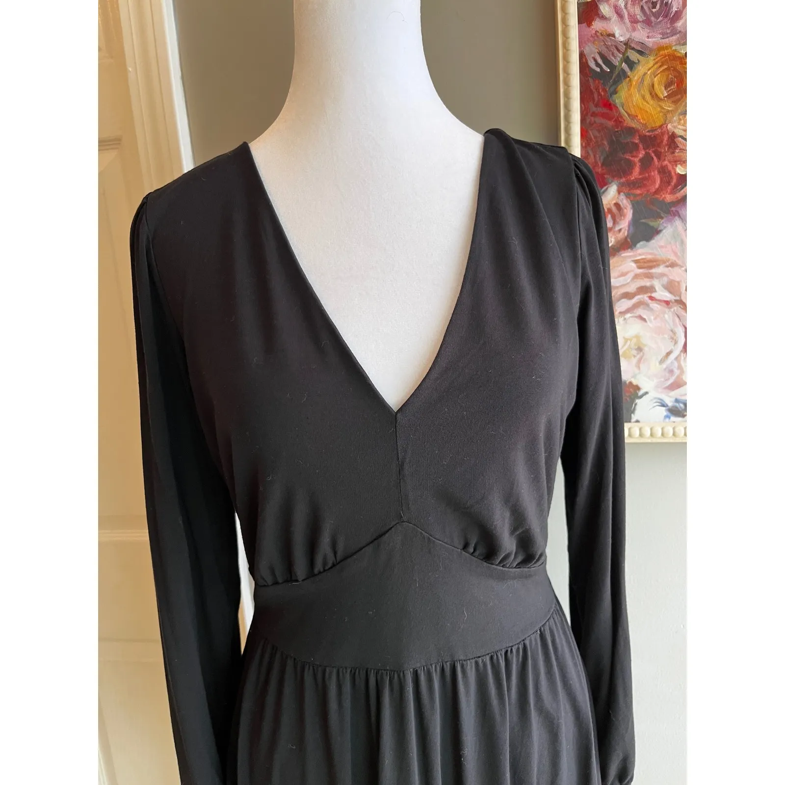 Loft Women's Black Dress Cotton Blend Long Sleeve Size 6 Minimalist Chic - Image 2