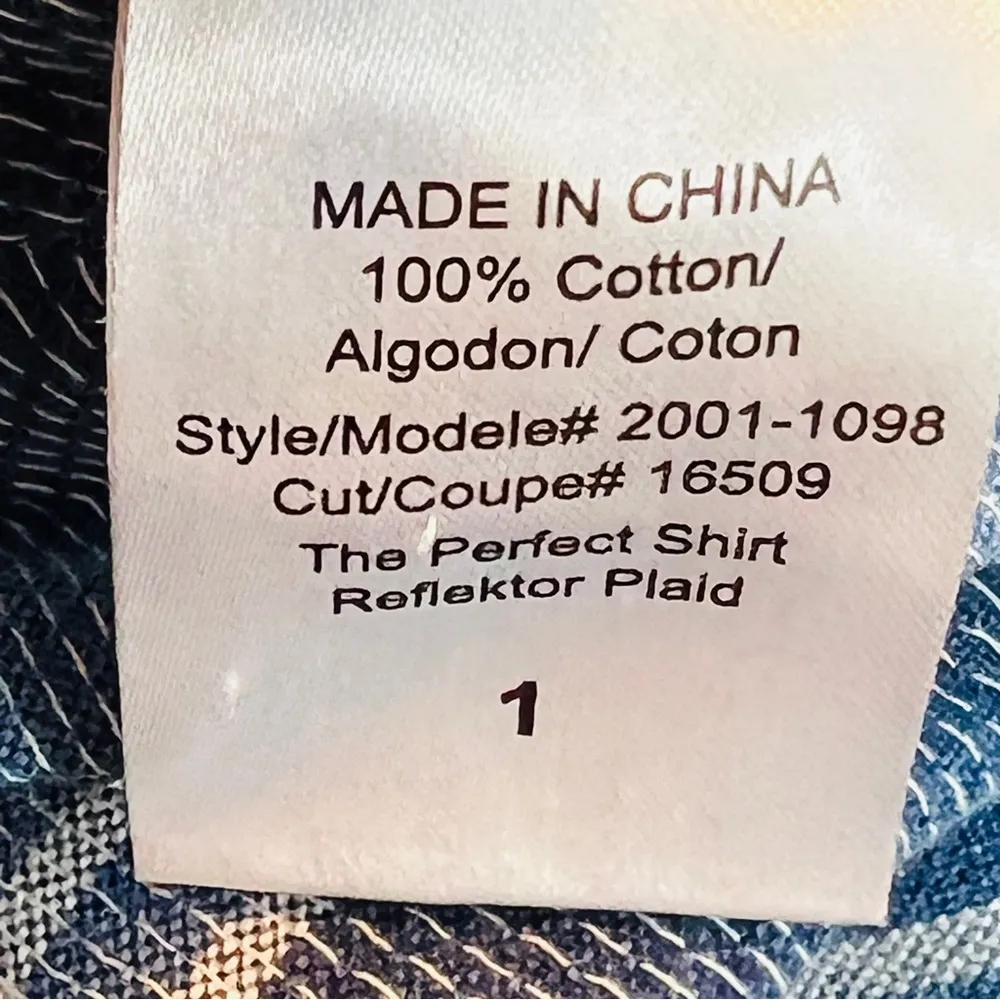 Current Elliott Size 1 Plaid Blue & White Long Sleeve Collared Button Sh… - Image 8