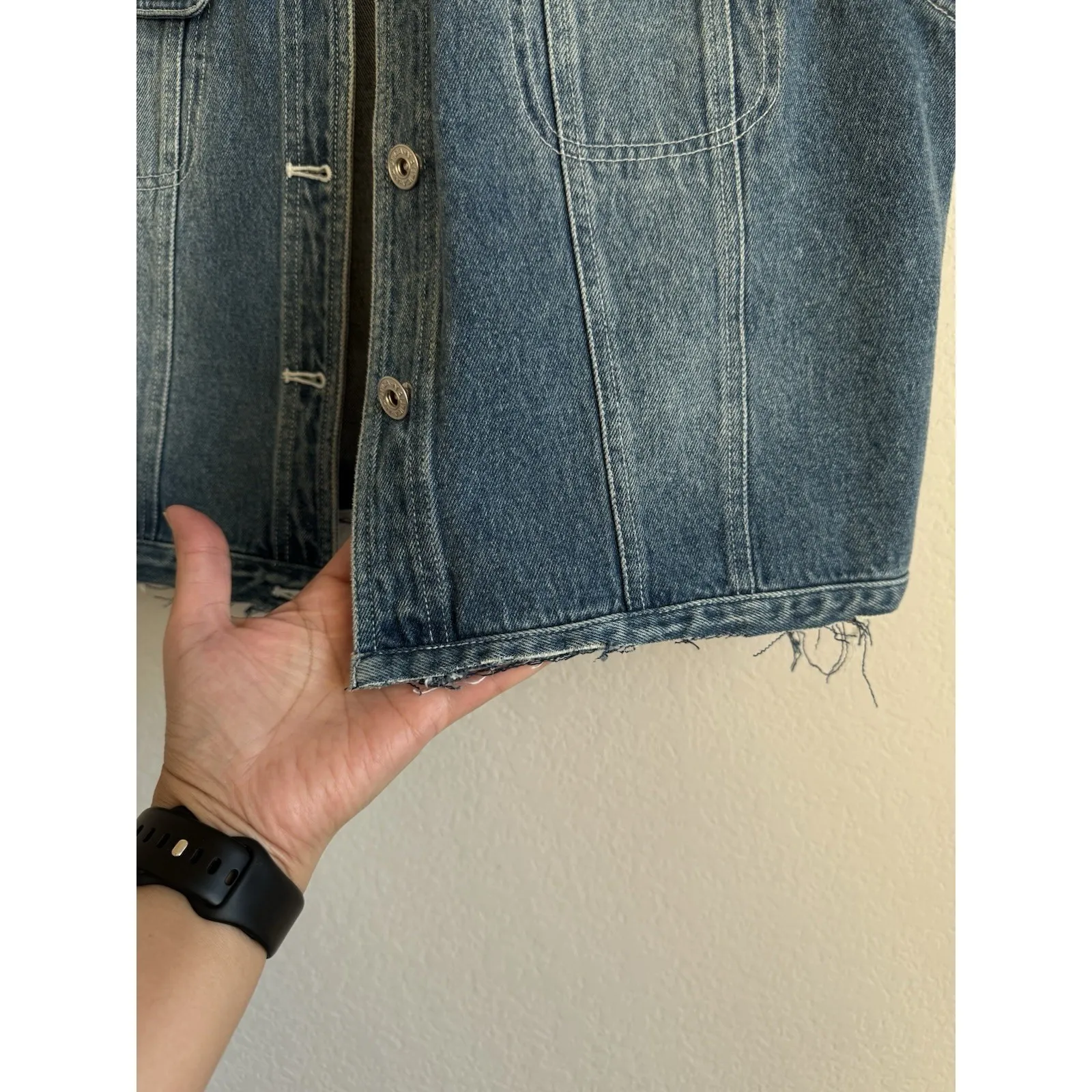Vintage Nautica Denim Vest Raw Hem Women's Size 12 Biker Collared Pockets 90s - Image 9