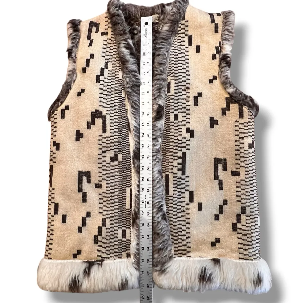 Vtg Union Label Made In USA Reversible Faux Fur Vest Tribal Southwest Western Brown Size M - Image 6
