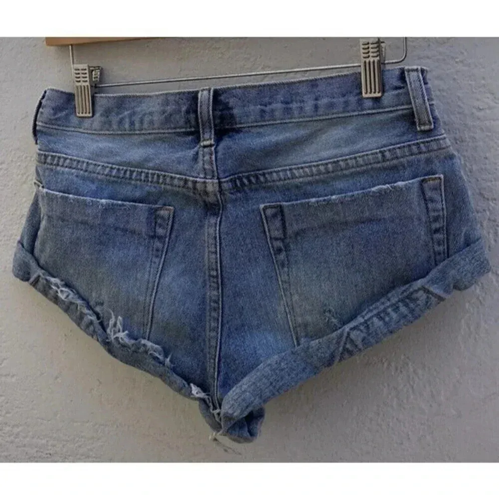 Frankie Phoenix Size S Distressed Denim Blue Jean Button Fly Short Shorts - Image 2