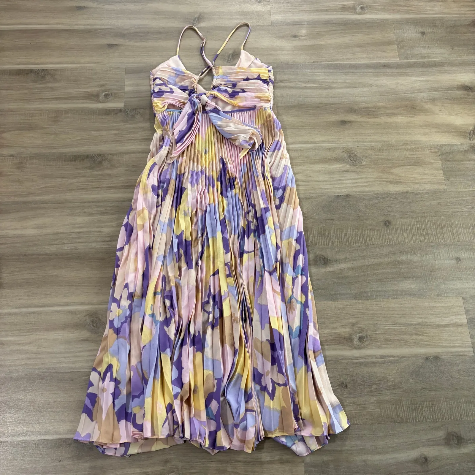 NWT Astr the Label Blythe Plisse Midi Dress Purple Multi Women Size Medium - Image 7