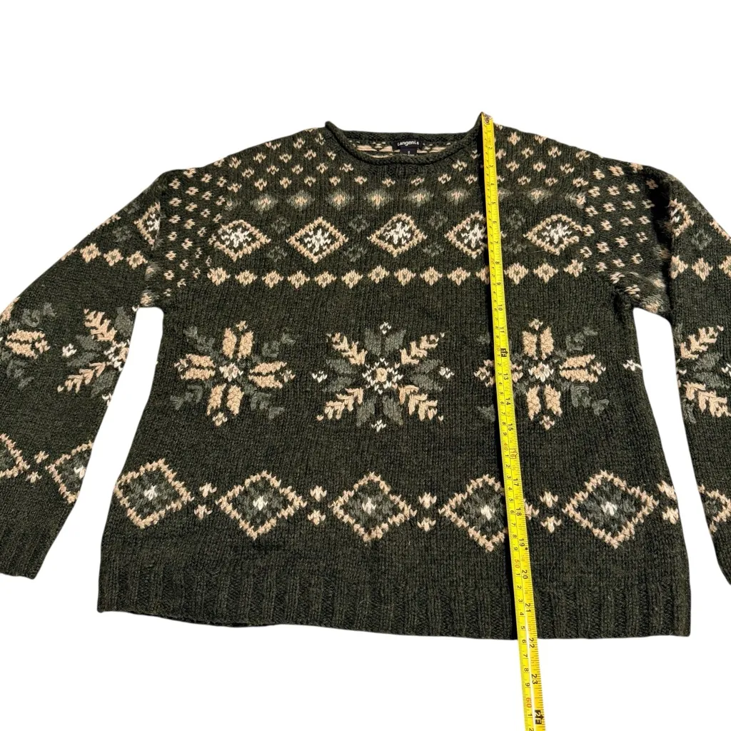 Vintage Tangents Size S Fair Isle Snowflake Sweater Green Wool Nordic Cabincore - Image 5