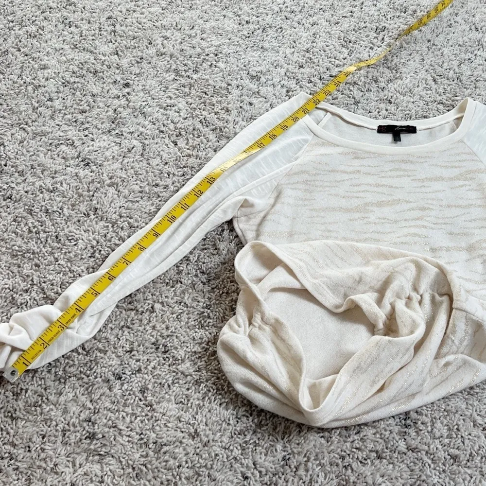 Heart Soul Scoop Neck Animal Print Cream Gold Tunic Top Sweater 3/4 Sleeve Small White - Image 7