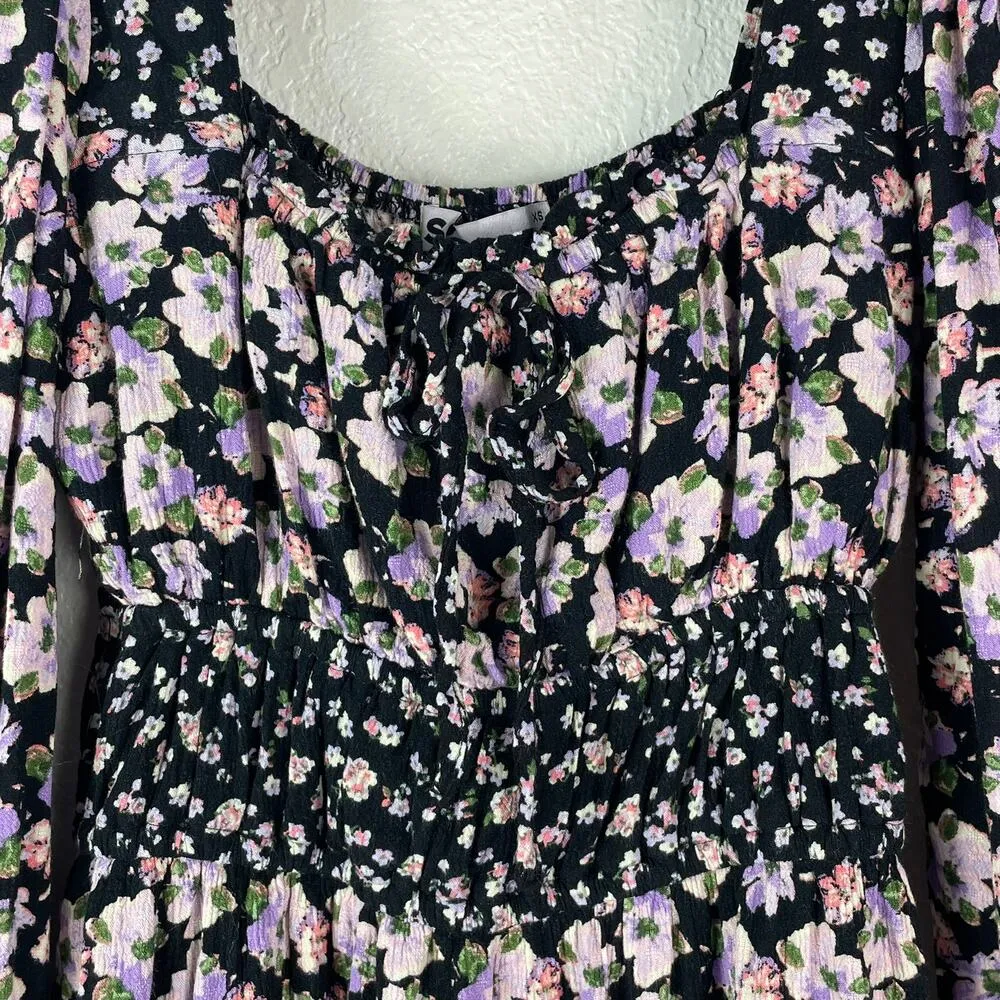 Sonoma Women's Black Floral Milk Maid Dress Size XS Whimsy Coquette Fairy - Image 3