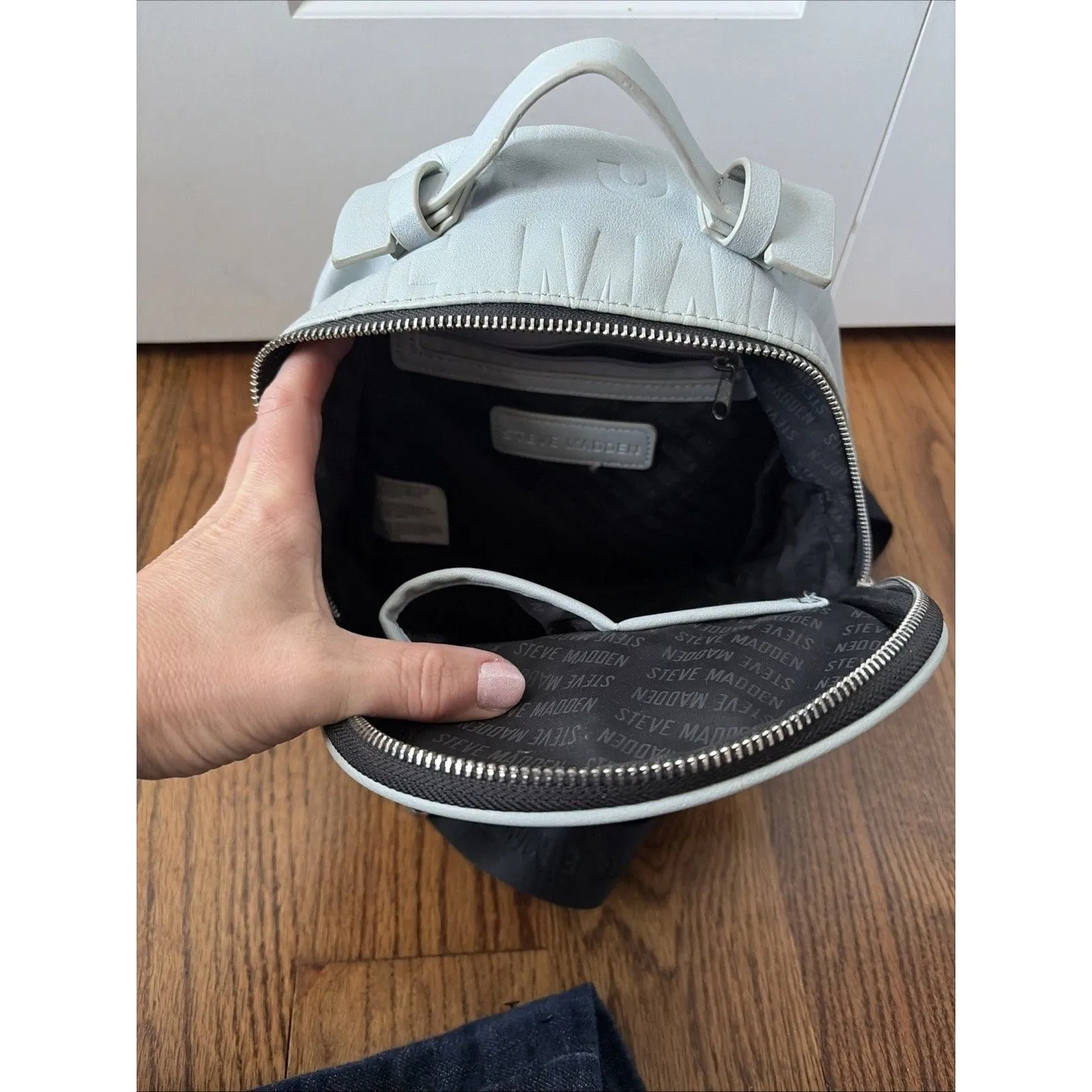 Steve Madden Logo Mini Backpack Grey and Black - Image 4