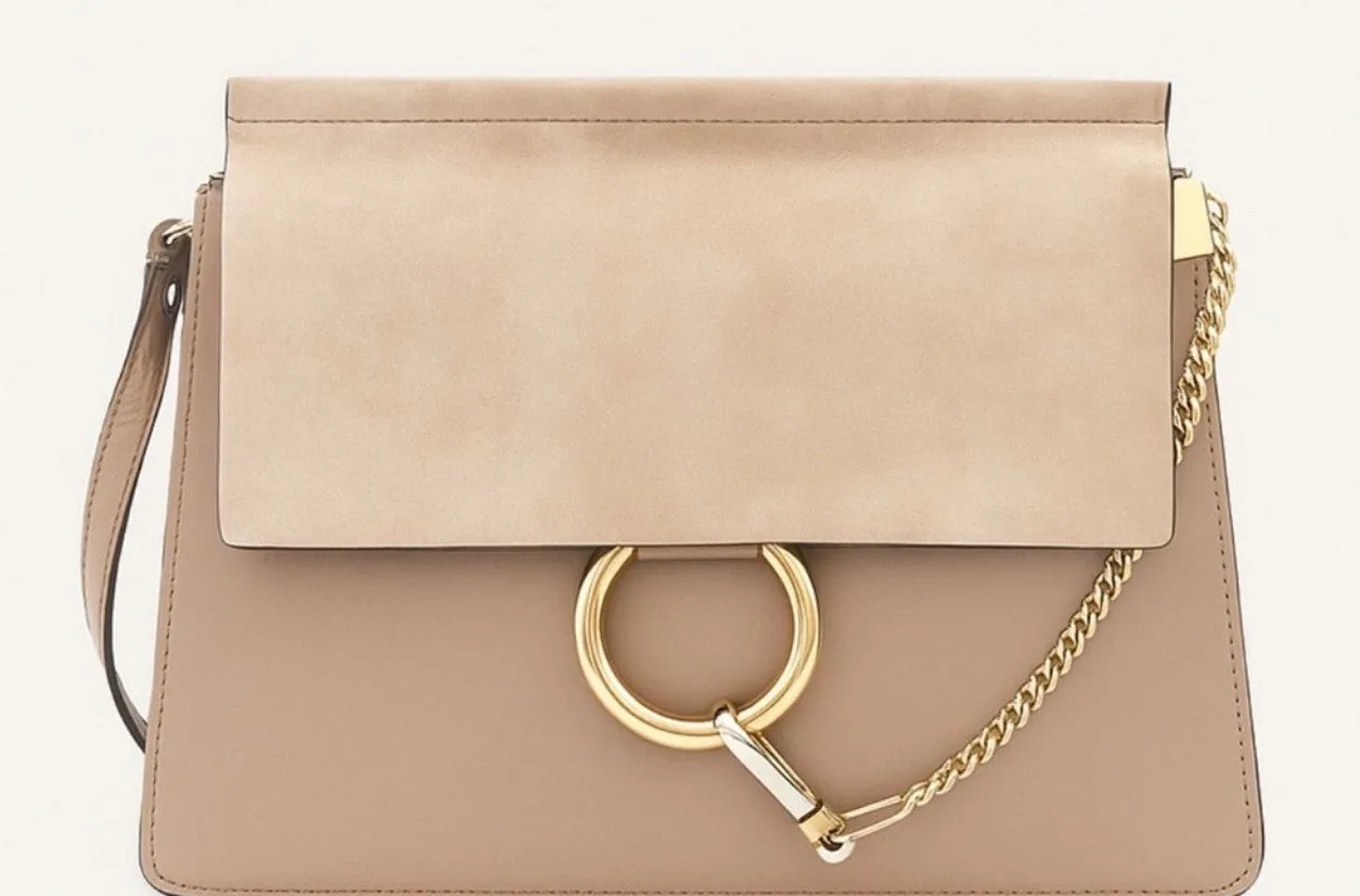 Chloe Authentic Faye Medium Shoulder Bag Genuine Leather Motty Gray - Image 1