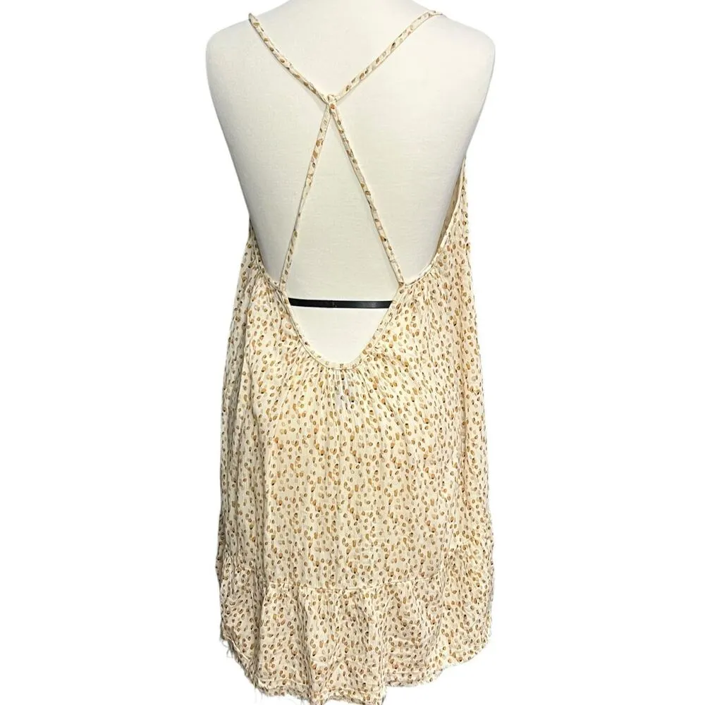 Out From Under Slip Dress Womens S Cream Tan Gauze Tiered Dot Print Beach Boho - Image 5