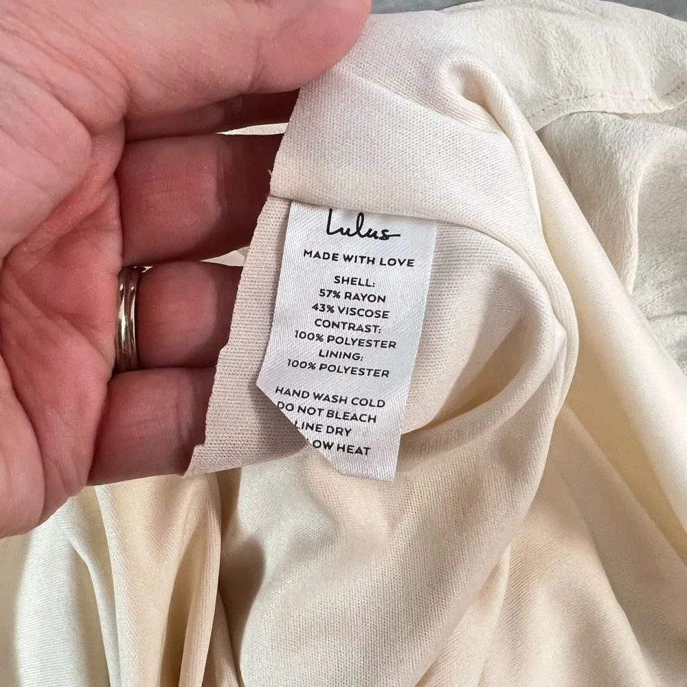 Lulus Women's Sleeveless Tie Ribbon Shoulder Ruffled Cream Maxi Dress Size L - Image 8