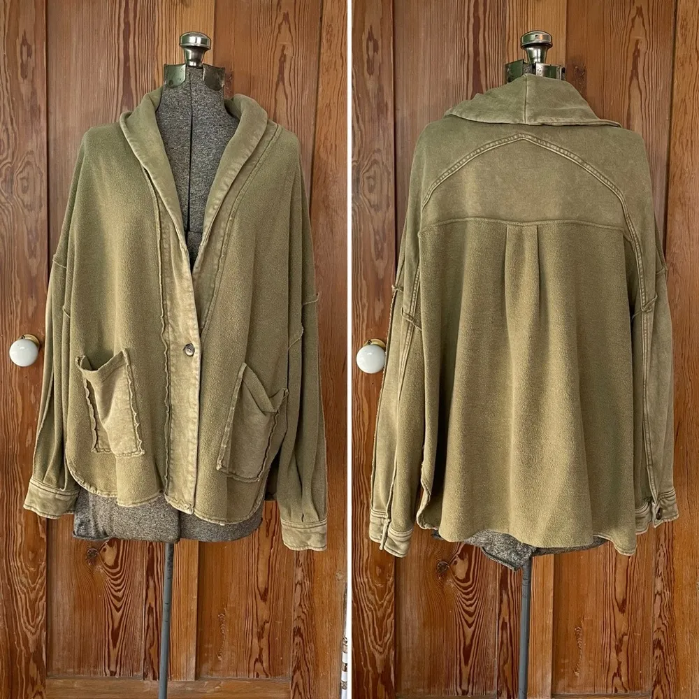 French Terry Reverse High-Low Grandpa Slouch Chore Jacket- Sz Med - Image 13