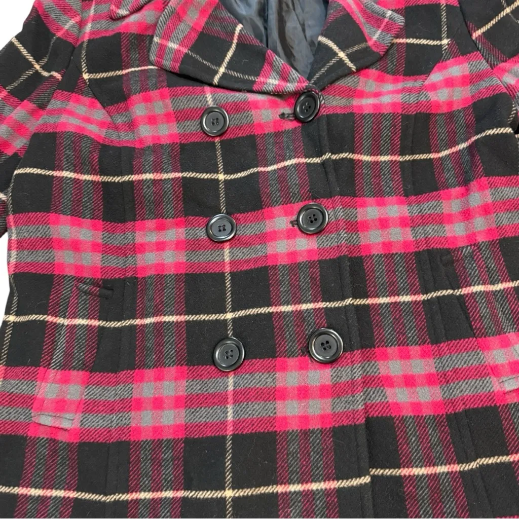 Chadwicks 90s Red & Black Plaid Checkered Wool Rayon Blend Coat - Image 2