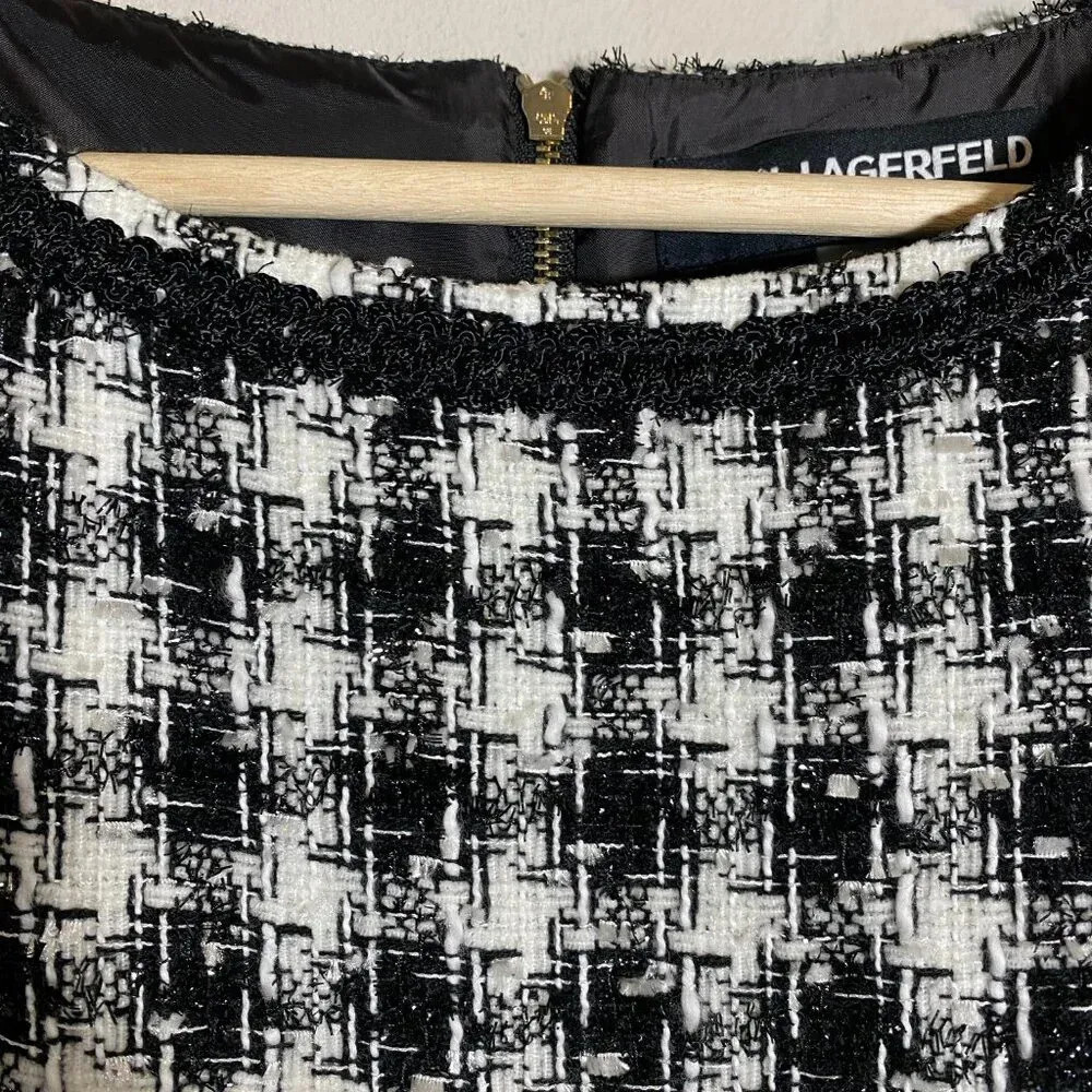 Karl Lagerfeld Paris Tweed Metallic Boucle Shift Mini Dress Womens 4 Black White - Image 8