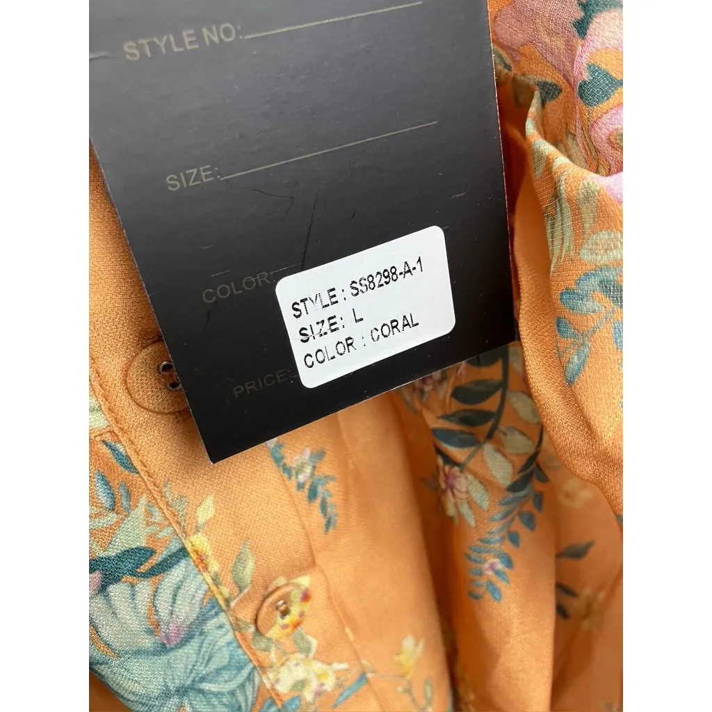 ALAMIA Women's Coral Floral Print Button Down Blouse and Tiered Skirt Set Size L Orange Size L - Image 3