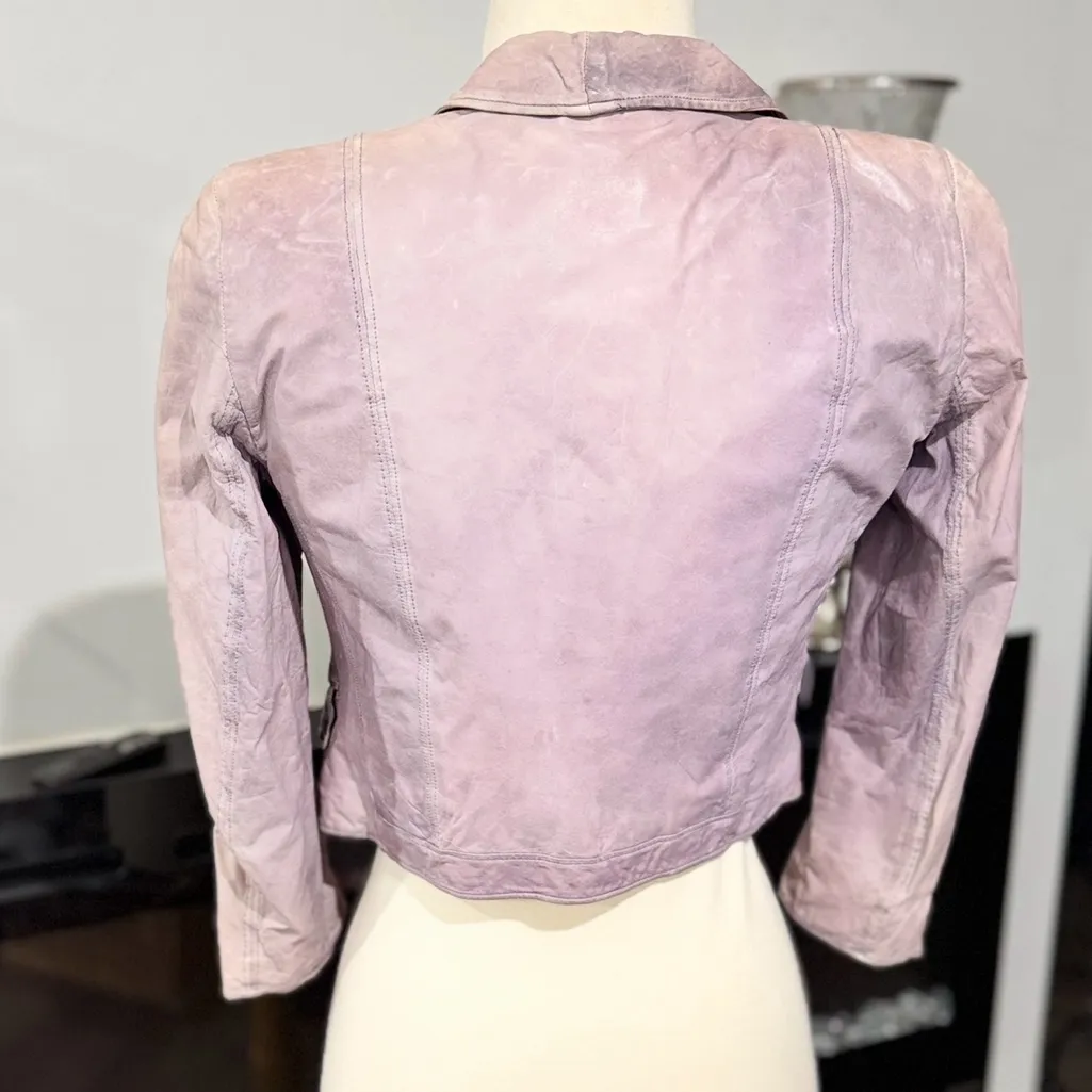 Alice + Olivia  LILAC DISTRESSED LAMBSKIN JACKET - Image 6