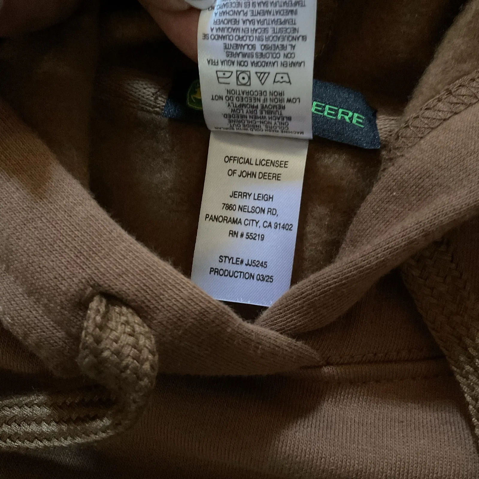 John Deere Brown Hoodie Sweatshirt Pullover Workwear Outdoor Size L NWT - Image 8