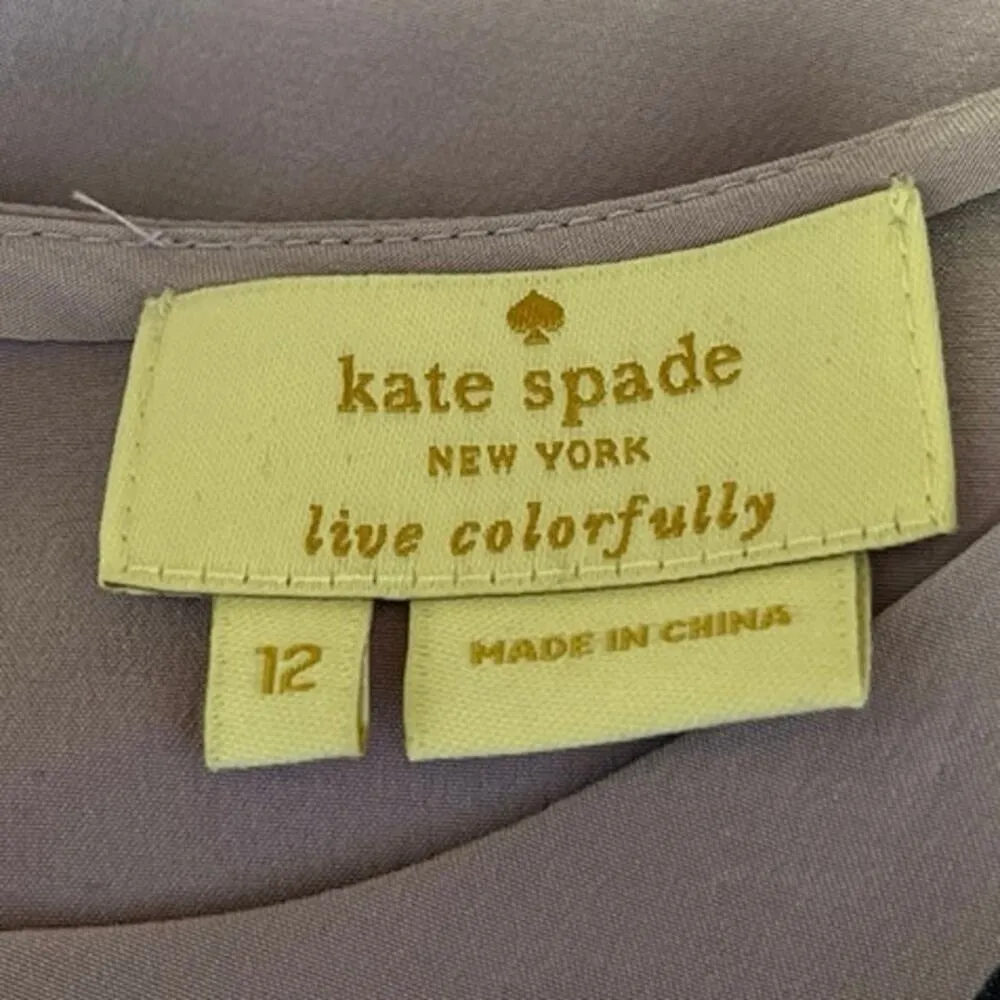 Kate Spade Purple 100% Silk Pearl Necklace Printed Puff Sleeve Blouse Top Sz 12 - Image 4