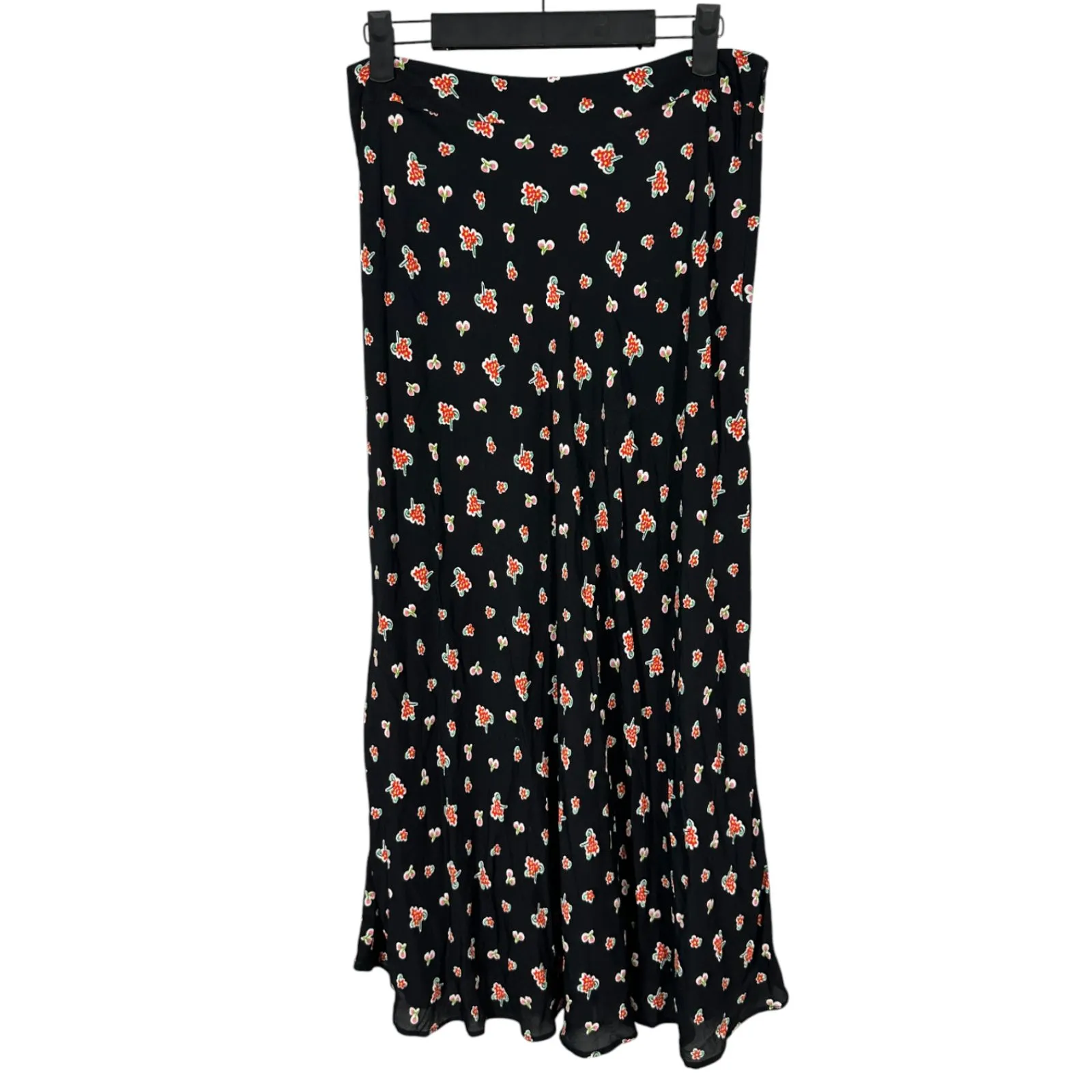 Boden Black Feminine Flowy Cottage Boho Bohemian Floral Bias Slip Midi Skirt 8 - Image 6