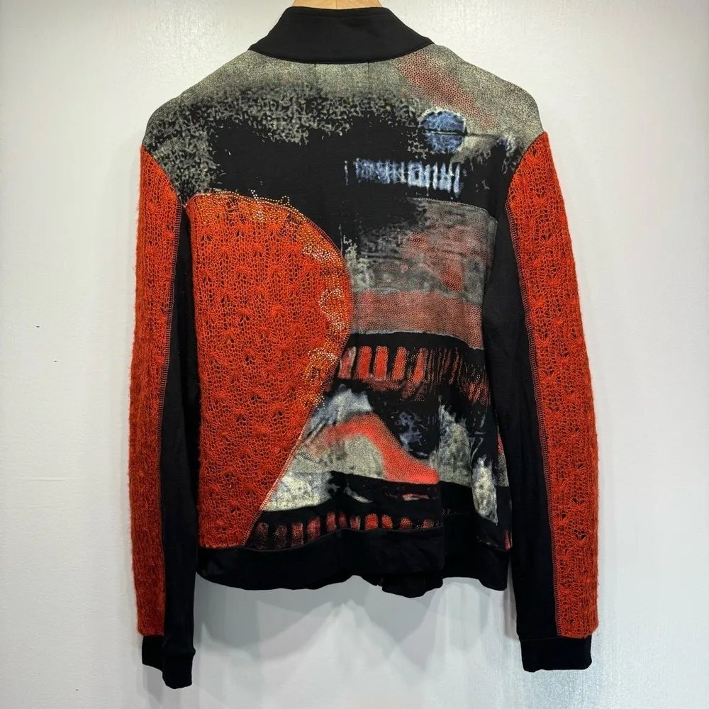 Vintage Music Notes Mixed Media Rhinestones & Beaded Zip Front Cardigan by Adore Orange Size L - Image 12