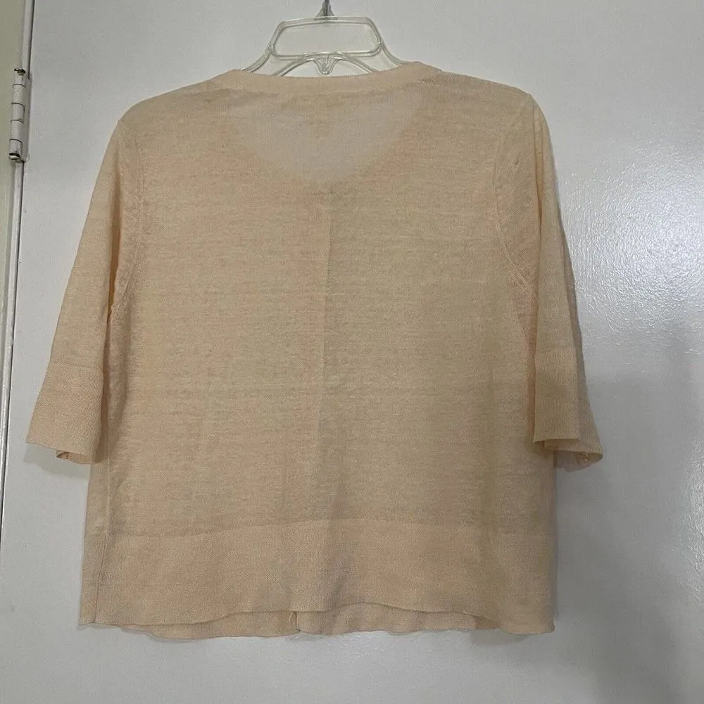 EILEEN FISHER short sleeve peach orange linen blend lightweight cardigan Large - Image 6