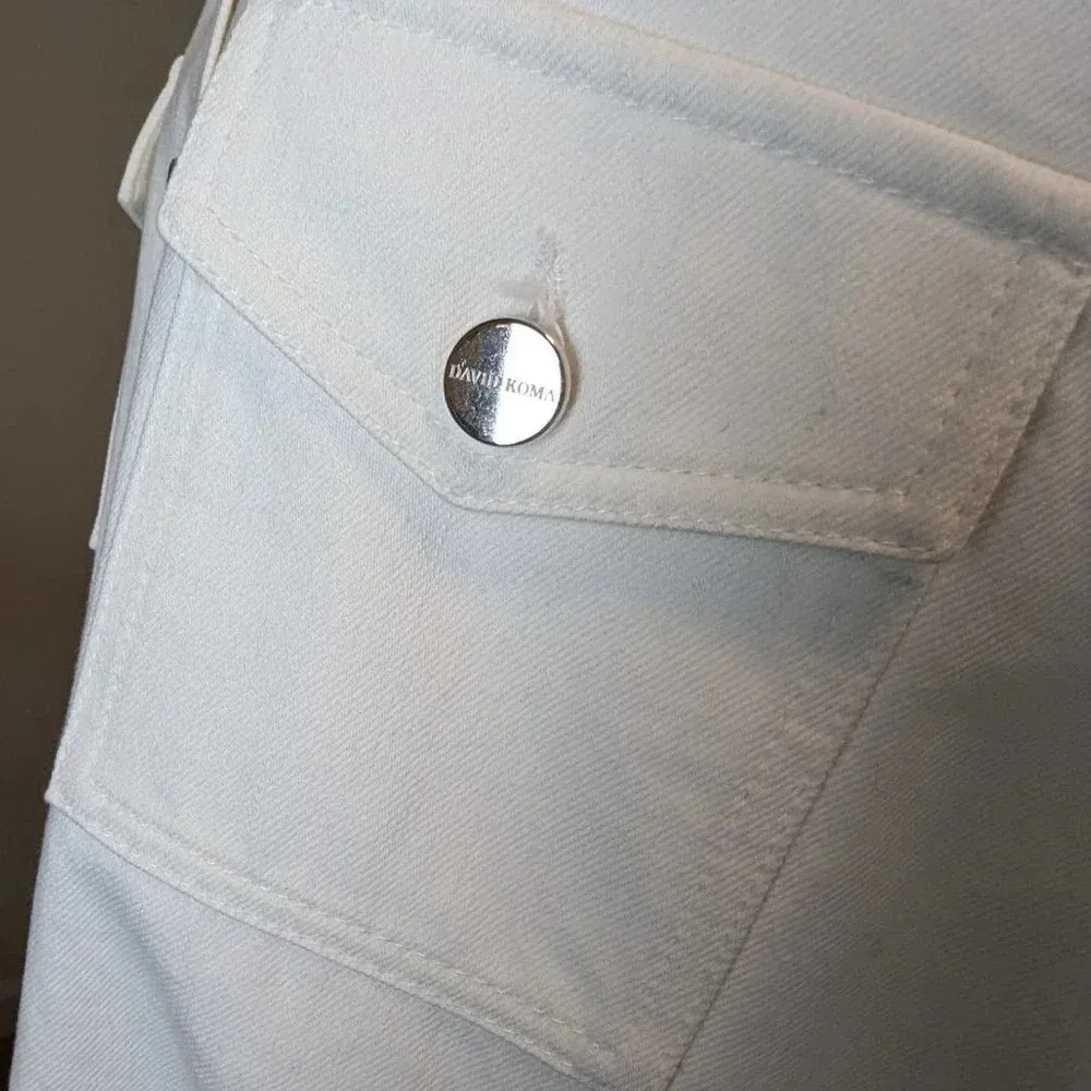 David Koma Ostrich Feather Oversized Denim Jacket Dress Bridal bachelorette White Size 10 - Image 8