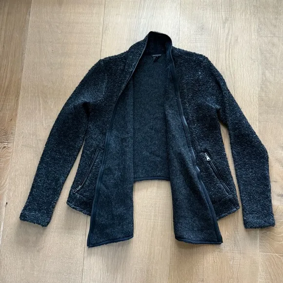 Club Monaco Black Cardigan Sweater with Leather Trim - Image 1