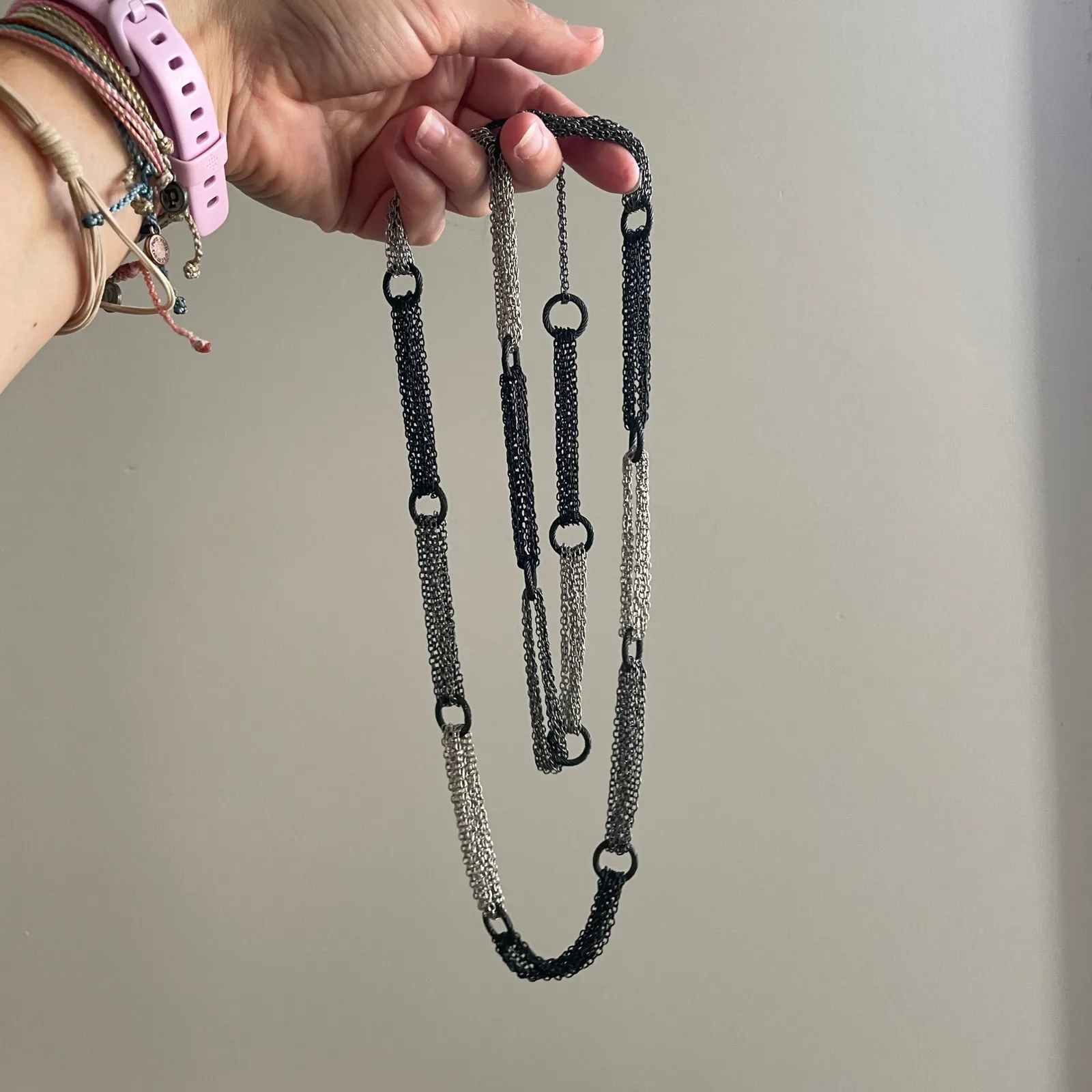 Long Chain Necklace Black Silver Links Statement Necklace Y2K Chunky Whimsy Goth - Image 2