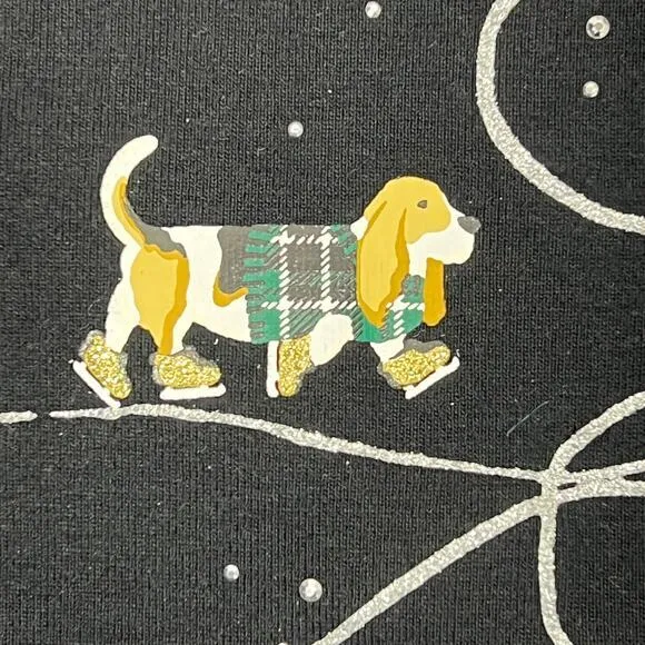 Ice Skating Dogs T-Shirt Sz Large‎ Black Silver L/S Whimsigoth Holiday Novelty - Image 7