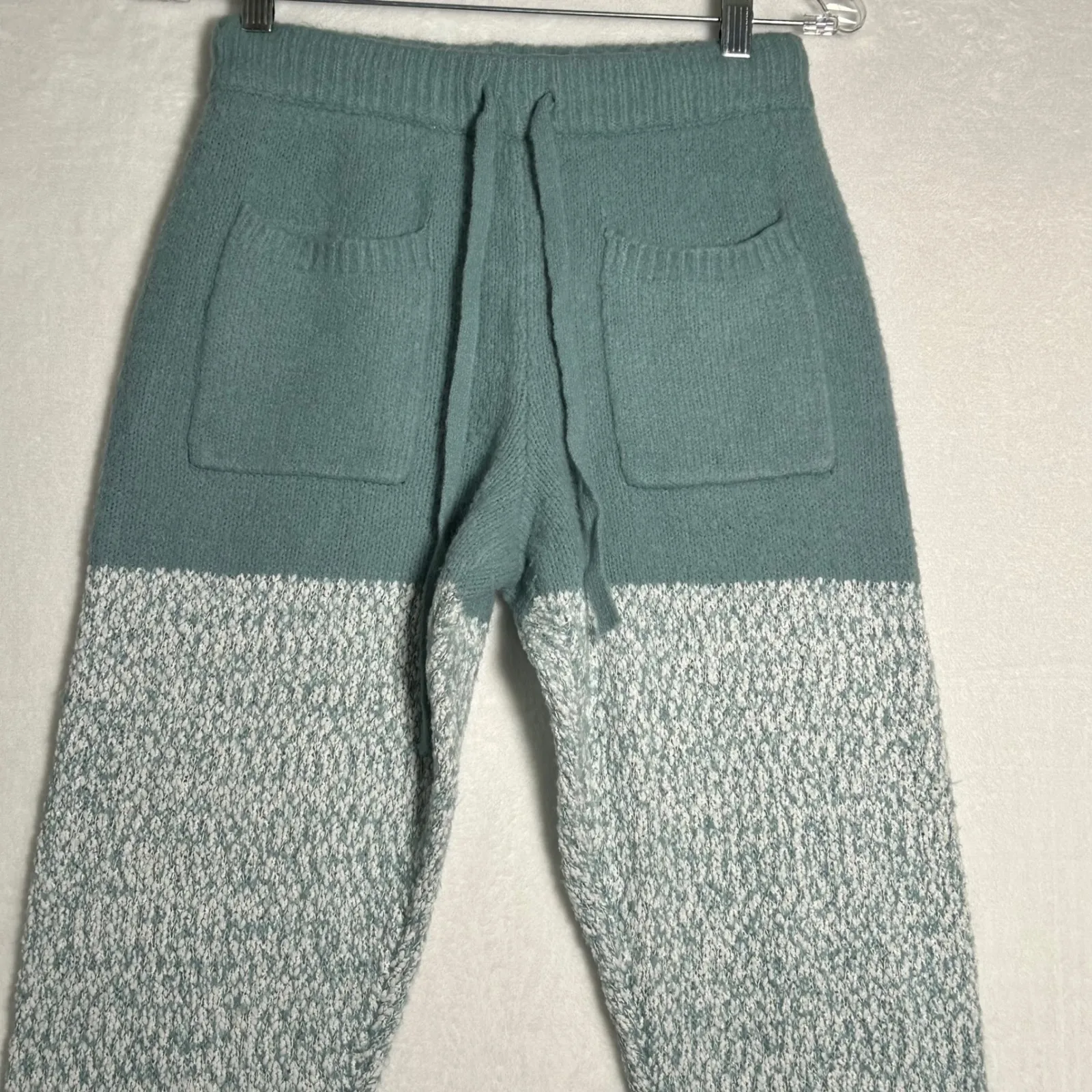 Hem & Thread Teal White Speckled Knit Jogger Pants Size S Drawstring Pockets - Image 6