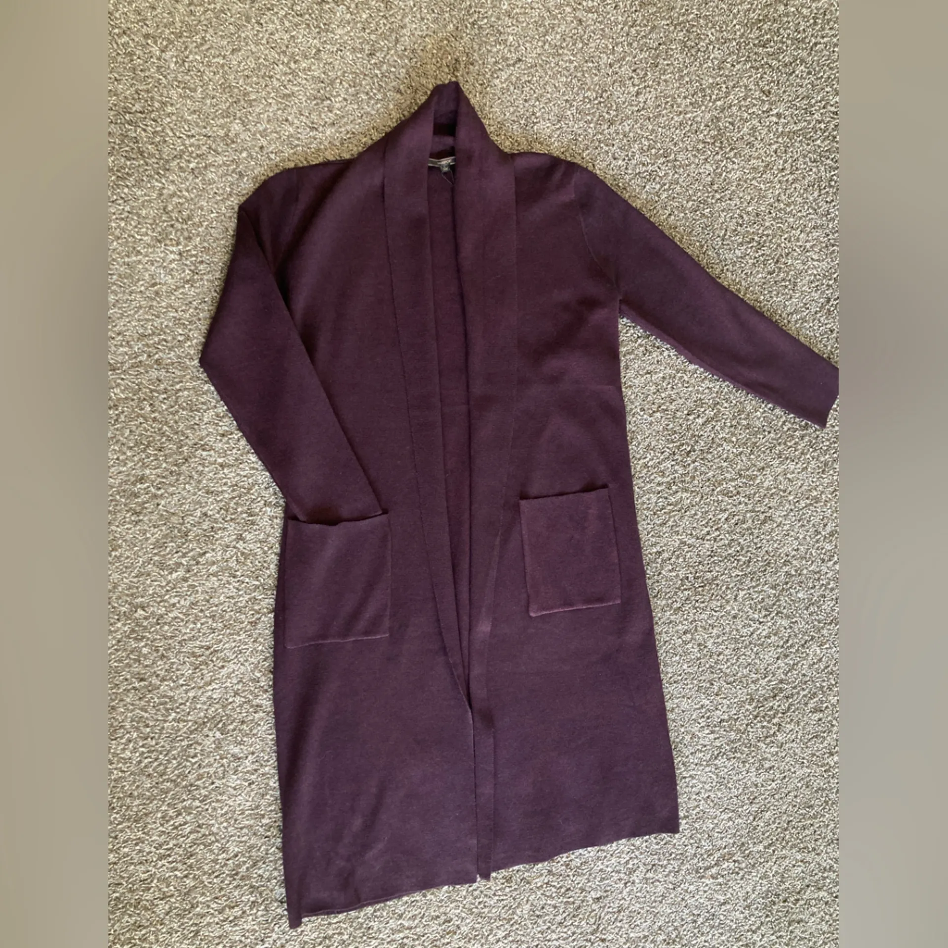 Max Sport LA Burgundy Long Open Front Duster Cardigan Size L Purple Size L - Image 3