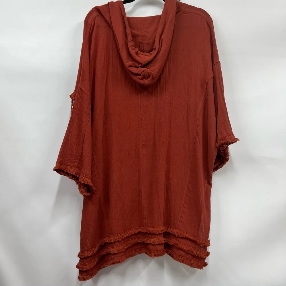 NWT Free People mauve Rust Hooded Poncho with Tassels 100% cotton oversized - Image 11