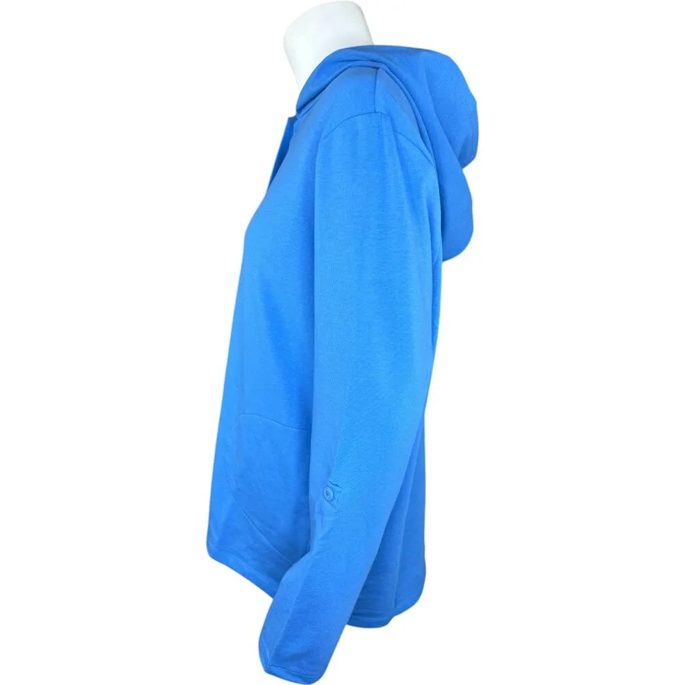 Denim & Co. Beach French Terry Roll Tab Sleeve Hooded Jacket Indigo Sea Medium - Image 7