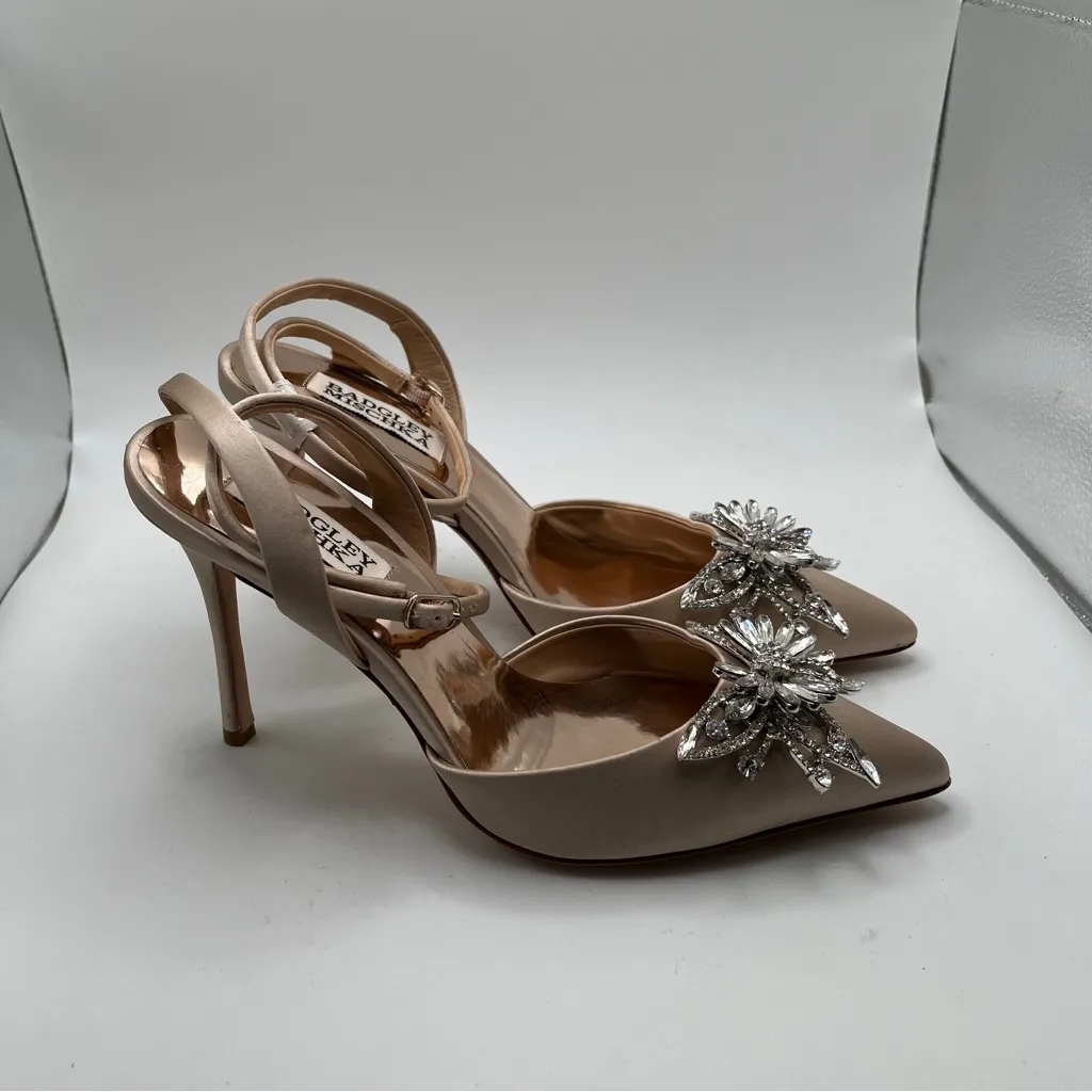 NWOB Badgley Mischka pumps Kaley Pointed Toe Stiletto nude size6 butterfly bling - Image 6