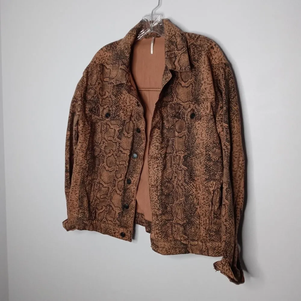 Free People Snake Trucker Jacket in Brown Size Small - Image 2