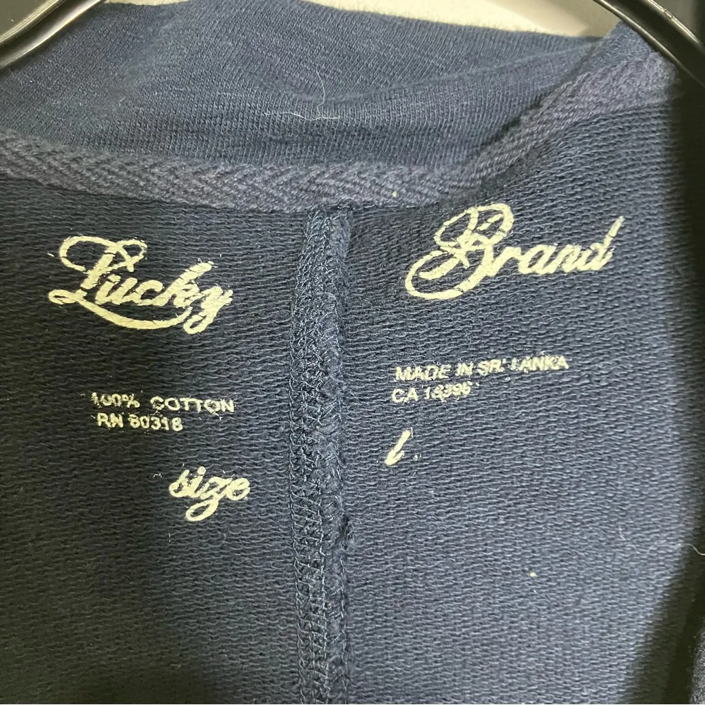 Lucky‎ Brand navy blue 100% cotton jacket casual boho women’s size large buttons - Image 2