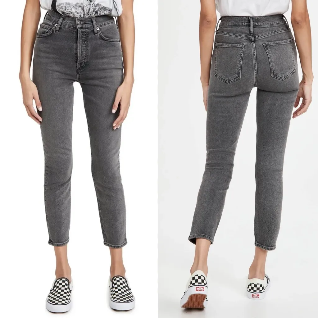 AGOLDE Nico High Rise Cropped Slim Jeans Gray Ceremony Wash Button Fly Size 29 - Image 12