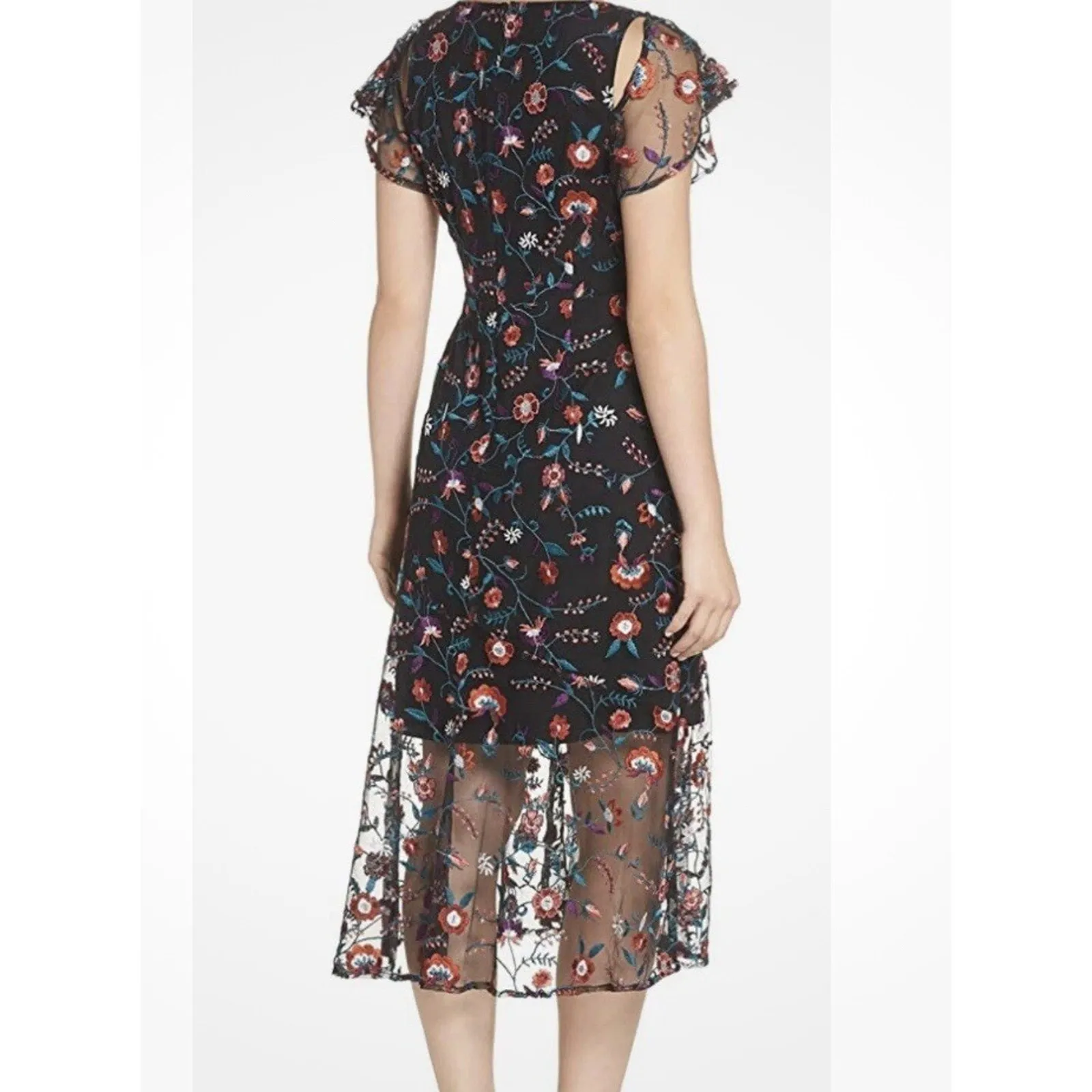 SAM EDELMAN Black A-line Floral Embroidered Mesh Midi Dress SIZE 4 NWT 2029 - Image 2