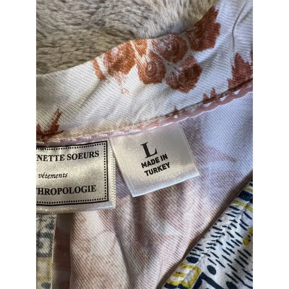 Moulinette Soeurs Women's L Patchwork Tie Neck Blouse Multicolor Tunic - Image 5