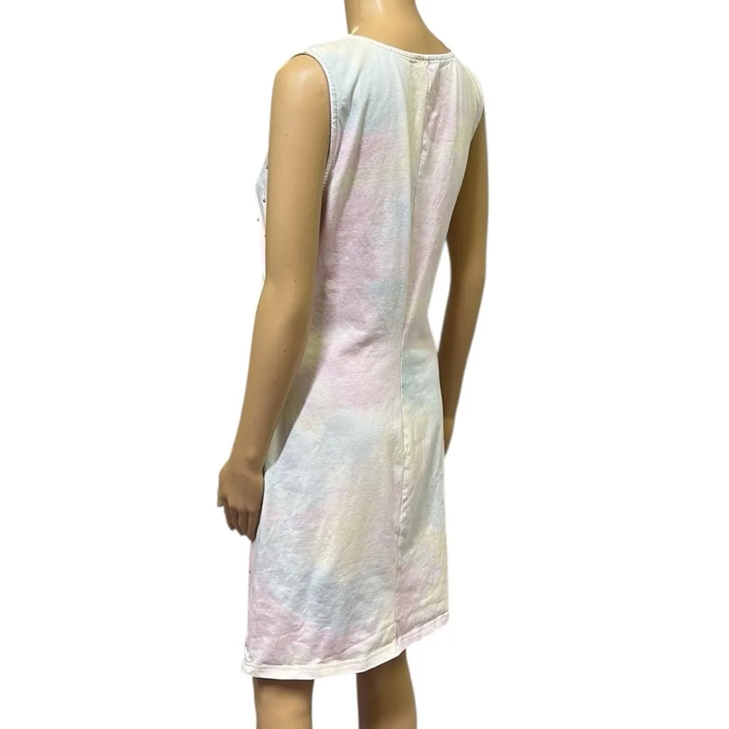 Venus Pastel Tie Dye Rhinestone Ruched Side Sleeveless Midi Dress Womens Large - Image 6