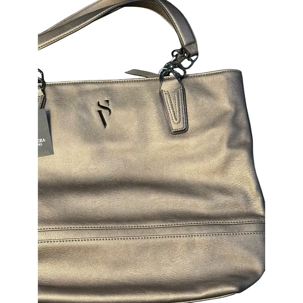 Simply Vera Wang Catherine Tote Grey Handbag Metallic Chain Strap NWT 12"x16" - Image 4