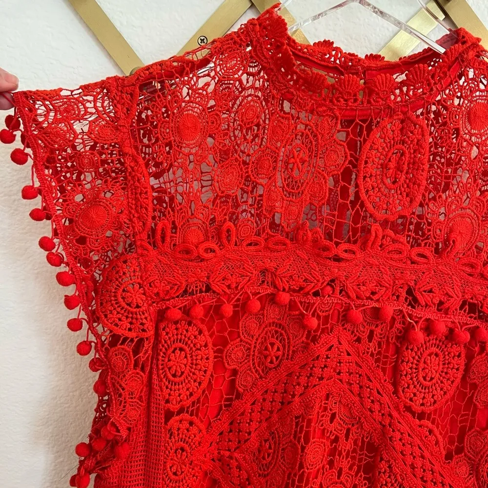 Tularosa Clayton Crochet Pom Dress Red Revolve Small Blogger Favorite - Image 9