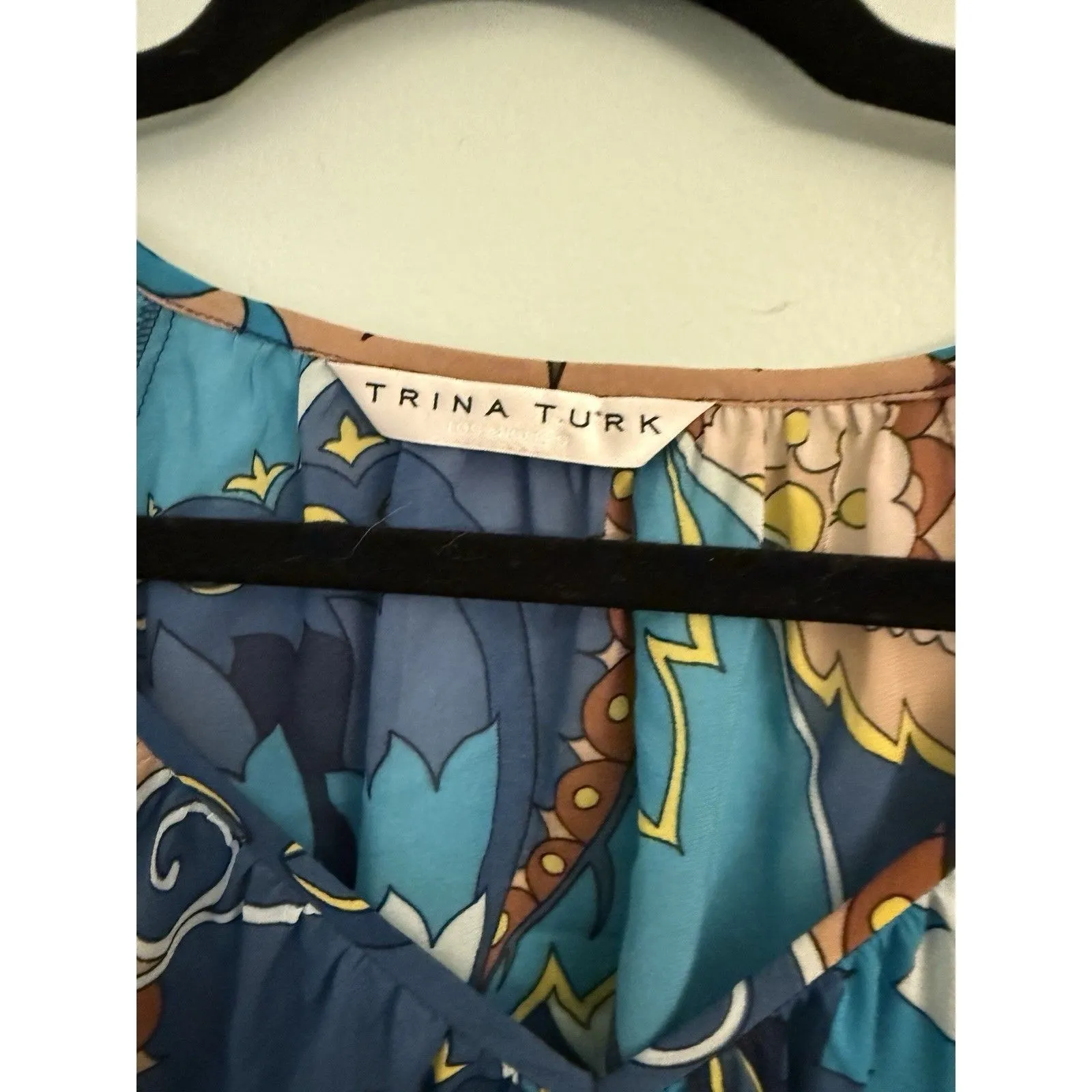 TRINA TURK WOMEN'S SZ S‎ PAISLEY 100% SILK 3/4 SLEEVE BOHO COASTAL RESORT BLOUSE - Image 2