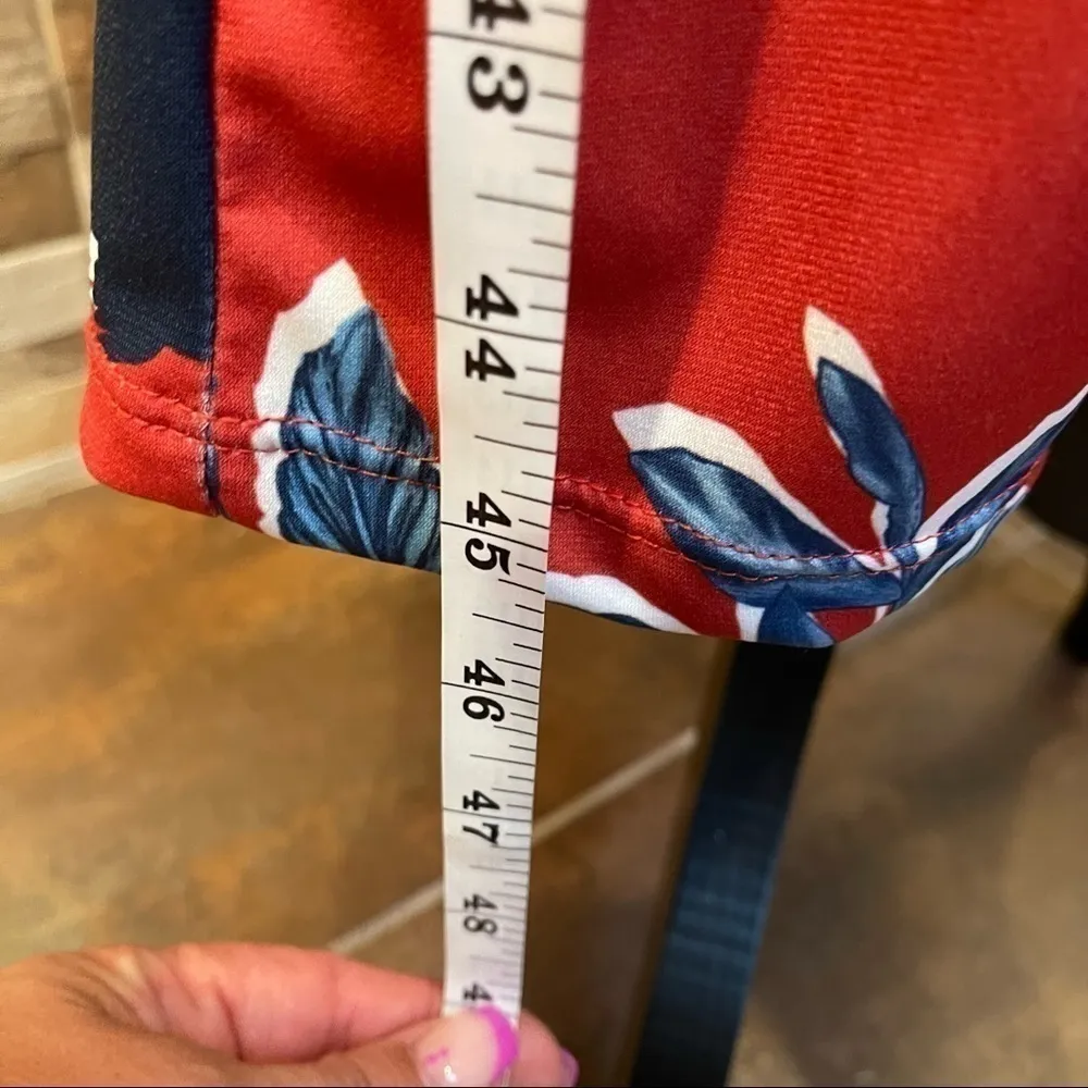 𝅺ZARA Womens Printed Midi Shirt Dress Red Blue Floral Long Sleeve Sz S - Image 11