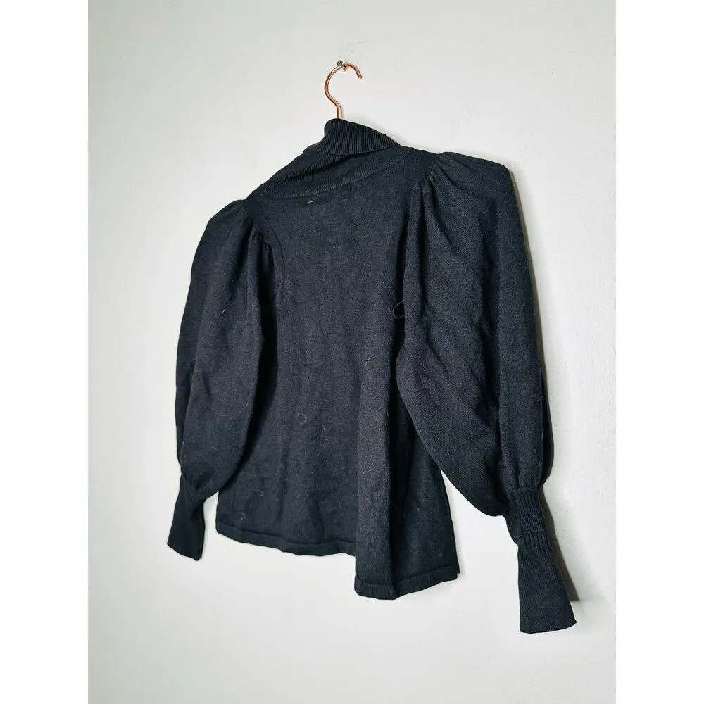 APIECE APART Black Wool Turtleneck Puffed Drapey Sleeves Dewi Sweater size Large - Image 7