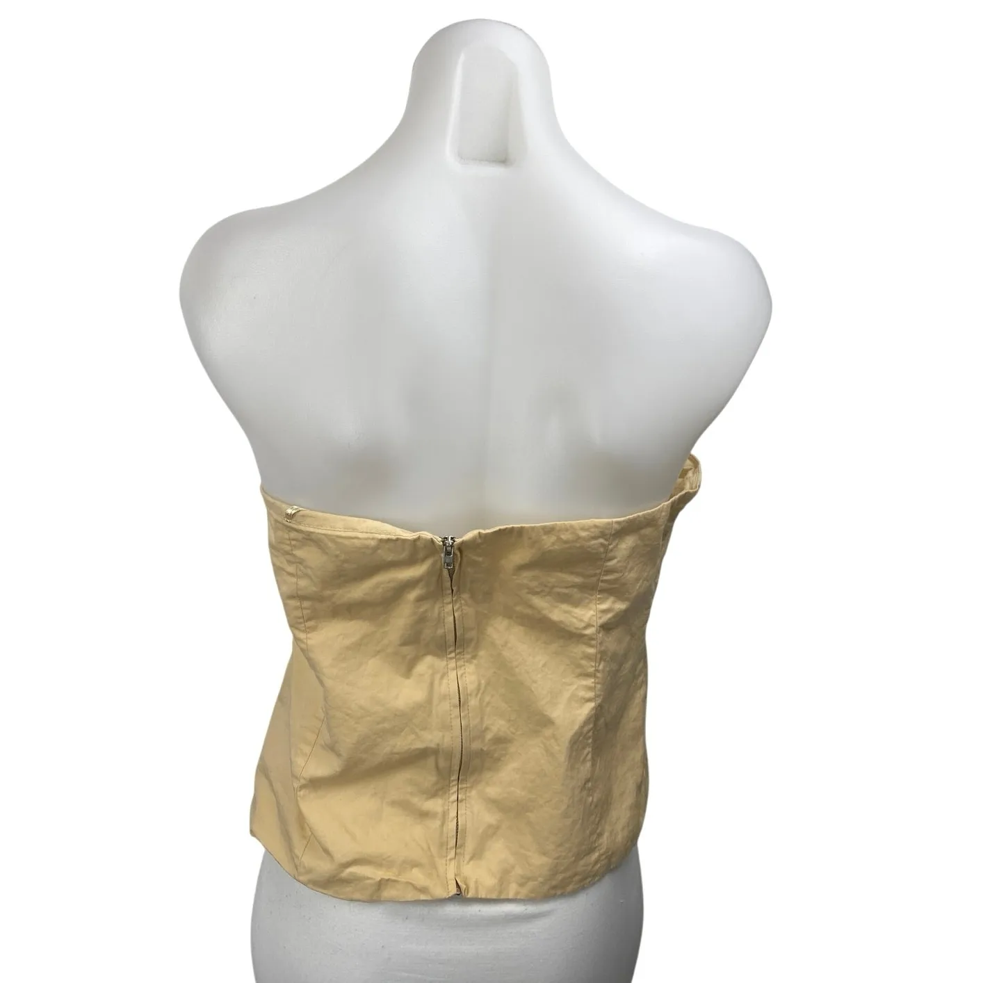 Zara Women's Yellow Strapless Sleeveless Bandeau Bustier Wrap Tube Blouse Top L - Image 2