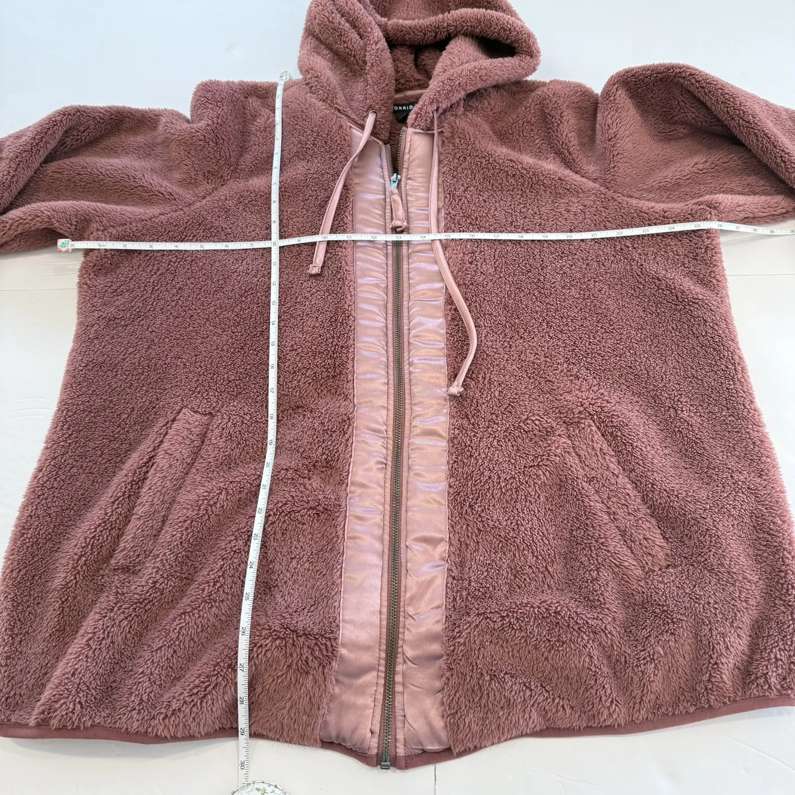 Torrid Clay Red Teddy Sherpa Zip Up Hoodie Pockets Satin Trim‎ Size 2X - Image 11