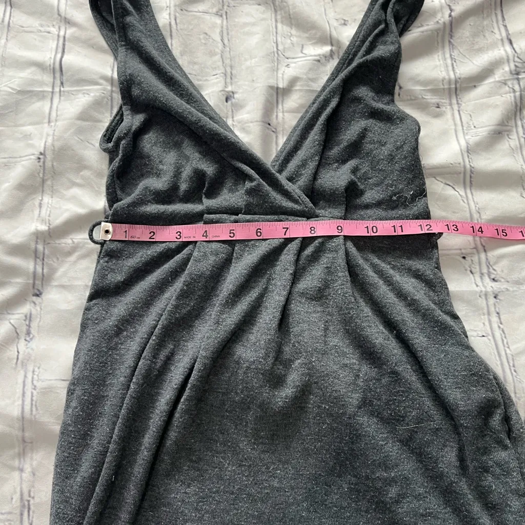 Rhapsody Charcoal Heather Deep V-Neck Pleated Knit Sleeveless Mini Dress Women S - Image 12