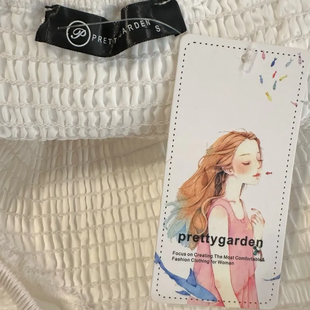 Pretty Garden Ethereal Dainty Tiered Midi Dress White Small Bubble Sleeve NWT - Image 13