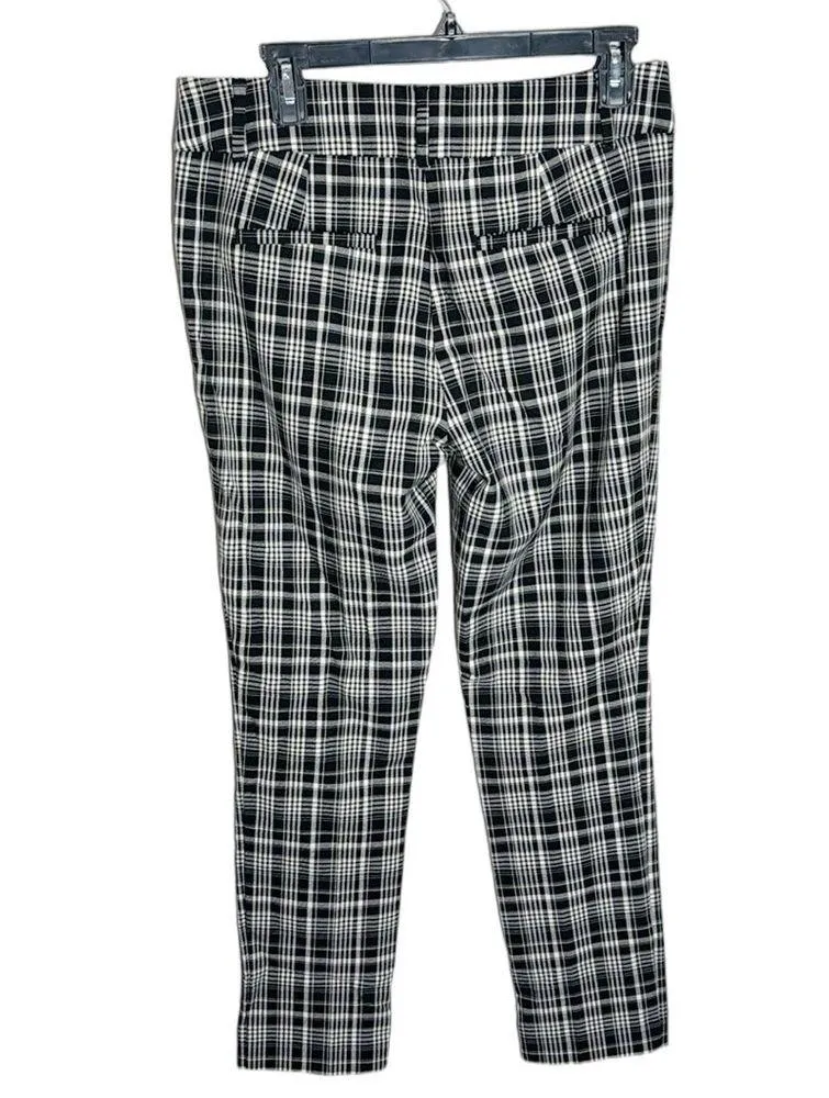 LOFT outlet plaid skinny ankle cotton blend stretch pants black and white size 4 - Image 2